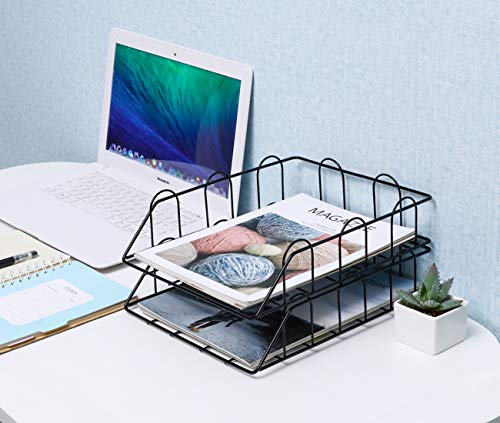 Superbpag 2 Pack Stackable Desktop Document Letter Trays File Organizer, Black