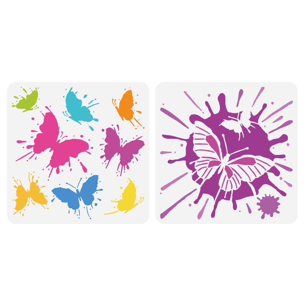 FINGERINSPIRE 2PCS Ink Spots Butterfly Stencils for Painting 30x30cm Large Ink Spots Drawing Templates Plastic PET Butterflies Pattern Painting Stencil Animal Theme Template for DIY Crafts