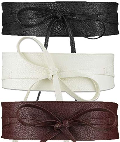 Womtop 3 PCS Women Waist Belts Soft PU Leather Cinch Belt Self Tie Wrap Around Obi Waist Band Boho Belt