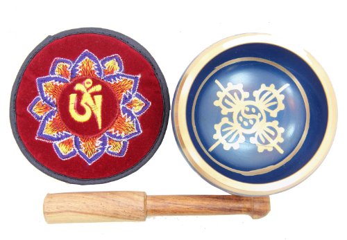 DharmaObjects Tibetan Yoga Meditation Om Mani Padme Hum Singing Bowl /Rosewood Mallet / Velvet Cushion / Box Gift Set