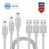 iPhone Cable charger-3 Pack (3ft 6ft 10ft) Elktry High Speed Braided Charger Cord Line Fast Sync Data Cable Tangle-Free for iPhone6 6s 6plus 6splus 7 7plus SE 5s 5c 5 iPad Pro Air iPod (Classic Gray)