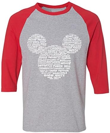 DisGear Name That Disney Character Adult Mickey Park Tee (Raglan Red, X-Large)