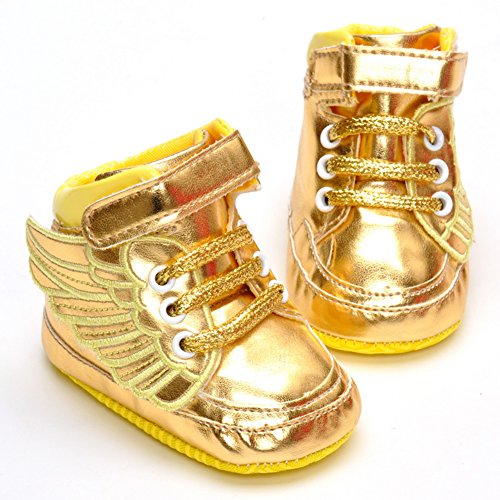 LIVEBOX Infant Baby Girls' Angel Wings Premium Soft Cotton Sole Prewalker Toddler Sneaker Shoes (M: 6~12 months,Golden)