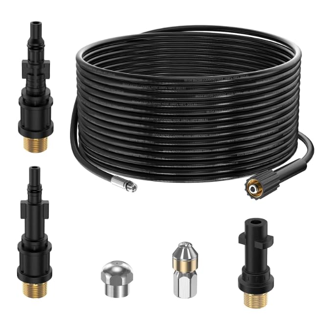 15M Rohrreinigungsschlauch für Kärcher K2 K3 K4 K5 K6 K7 HD HDS, 180Bar Rohrreinigungsset mit Düsen Starr + Rotierend, Adapter Kompatible für Hochdruckreiniger Lavor Parkside & Bosch Zubehör