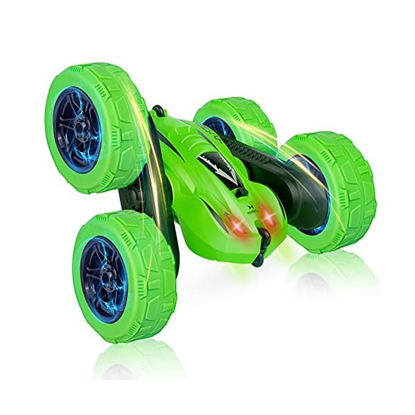 GEEKERA-Remote-Control-Car-4WD-Electric-RC-Race-Stunt-Car-with-Double-Sided-360Spins-Flips-LED-Headlights-High-Speed-Off-Road-Racing-Vehicle-for-Kids-Boys-Girls-Toys-Gifts-Green GEEKERA Remote Control Car, 4WD Electric RC Race Stunt Car with Double Sided 360°Spins Flips, LED Headlights, High Speed…