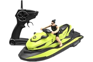 Miracland Remote Control Jet Ski with Driver - High Speed 2.4GHz RC Motorboat Water Toy - Dual Propellers - 2 Speed Levels - 50 Meters Control Range (Green)
