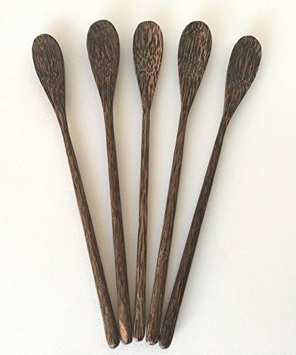 5 Pcs. Palm Wood Long Handle Drink Spoons Cocktail Stirrer Swizzle Sticks, Products From Thailand
