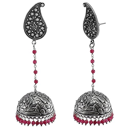 Silvestoo Jaipur Tribal jewellery-Ganesha And Pink Beads And Pear Studs Jhumka-Dome Shape Earrings-Indian Jewelry PG-112006