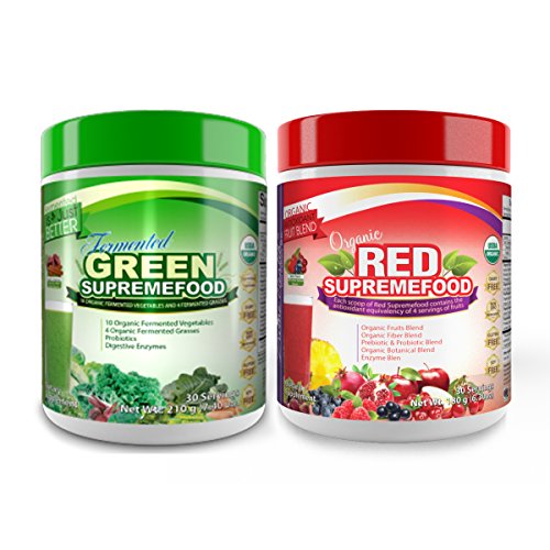 Dr.Colbert's Organic Supremefood Twin Pack - One Fermented Green Supremefood Apple Cinnamon Flavored Veggie Blend, (30 Day Supply) + One Organic Red Supremefood with Probiotics (30 Day Supply)