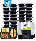 Meal Prep Containers for Food Storage Divided 3 Compartment with Lids,Portion Control Bento Box Lunch Box Set-Reusable,Stackable,Microwave,Dishwasher and Freezer Safe,20 Sporks ()