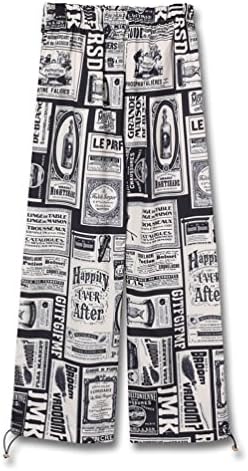 Focal20 Pants Women Pants Newspaper Pattern Print Casual Loose Pants