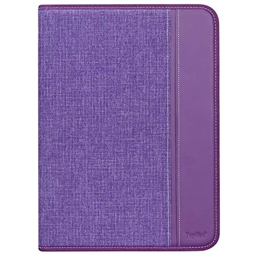 Toplive Zippered Padfolio Portfolio Case,Executive Business Conference Folder Document Organizer with Letter/A4 Size Clipboard, Business Card Holder,Purple