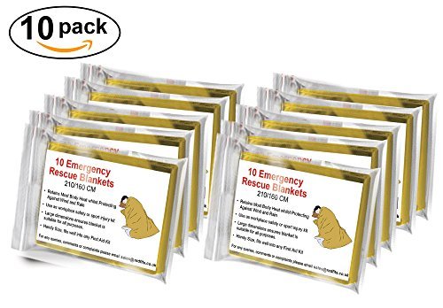 Bramble - Emergency Blankets Multi-purpose Survival Heat Foil Protection Rescue Blankets (10 Pack)