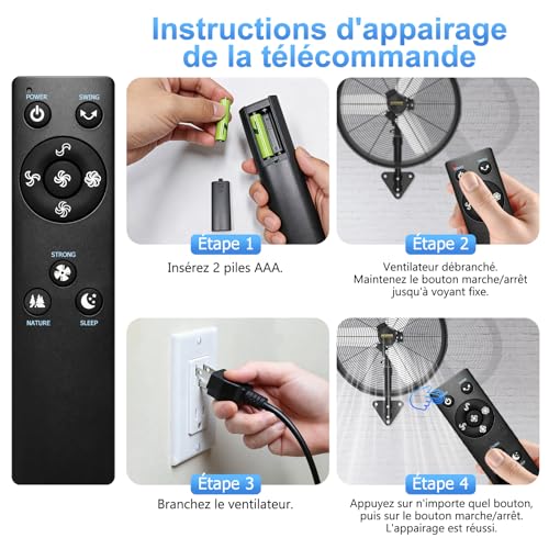 AVUXOR 60cm Outdoor Pedestal Fan with Remote Control, 4 Speed Oscillating Fan with Waterproof Brushless DC Motor, Industrial Fan for Patio, Garage, Warehouse, Factory