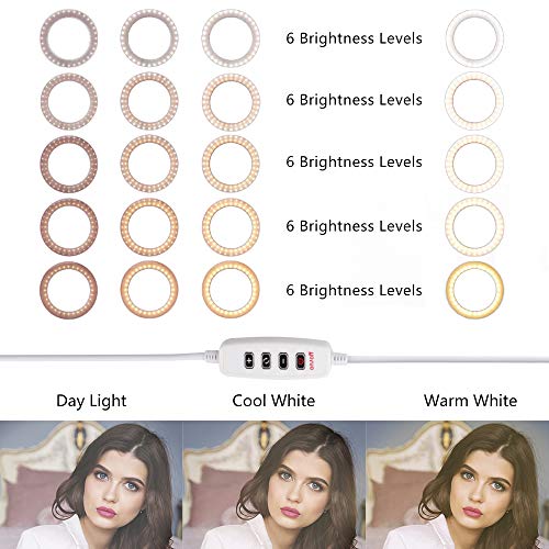 Lusweimi 6-inch Mini LED Selfie Ring Light kit 3000-5500K Adjustable Desktop Lamp USB Plug with Stand for YouTube Makeup/Live/Vlogs, Beauty Lovely Shape with 3 Light Modes &11 Brightness Level (Pink) - Thumbnail 5