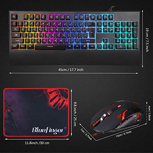 Gaming Keyboard and Mouse Combo,104 Keys Rainbow Gaming Keyboard Mechanical Feeling,USB Wired Ergonomic Wrist Rest Keyboard for Windows PC Gamer Desktop Computer