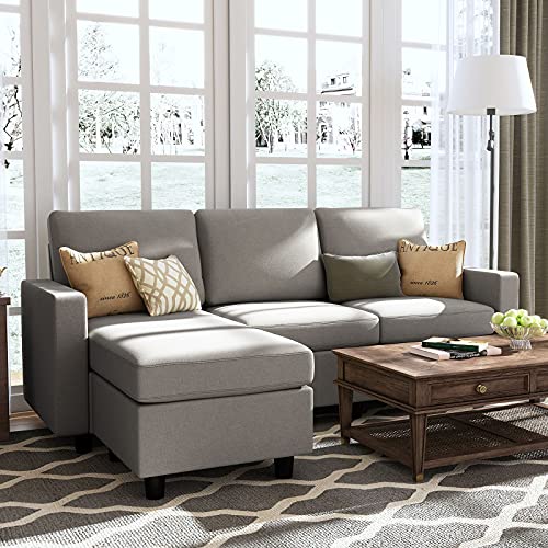 HONBAY Convertible Sectional Sofa, L Shaped Couch with Linen Fabric