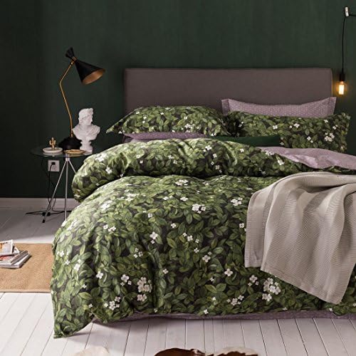 TheFit Paisley Textile Bedding for Women and Men W975 Gree Luxury Leaf Floral Duvet Cover Set 100% Egyptian Cotton, Queen King Set, 4 Pieces (Queen)