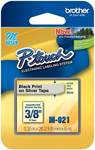 3/8" (9mm) Black on Silver P-touch M Tape for Brother PT-80, PT80 Label Maker