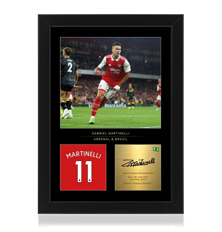 Win FC Gabriel Martinelli Signed A4 Framed Photo Display - Reproduced Digital Signature - Gift For Arsenal Fans