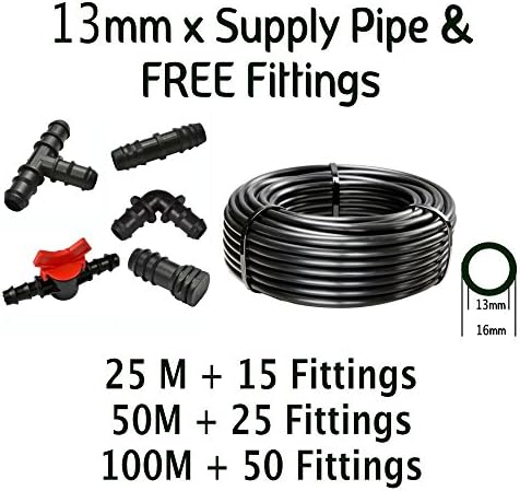 Garden Irrigation Black Pipe 13mm X 25m + 15 Free fitting - Hozelock Compatible