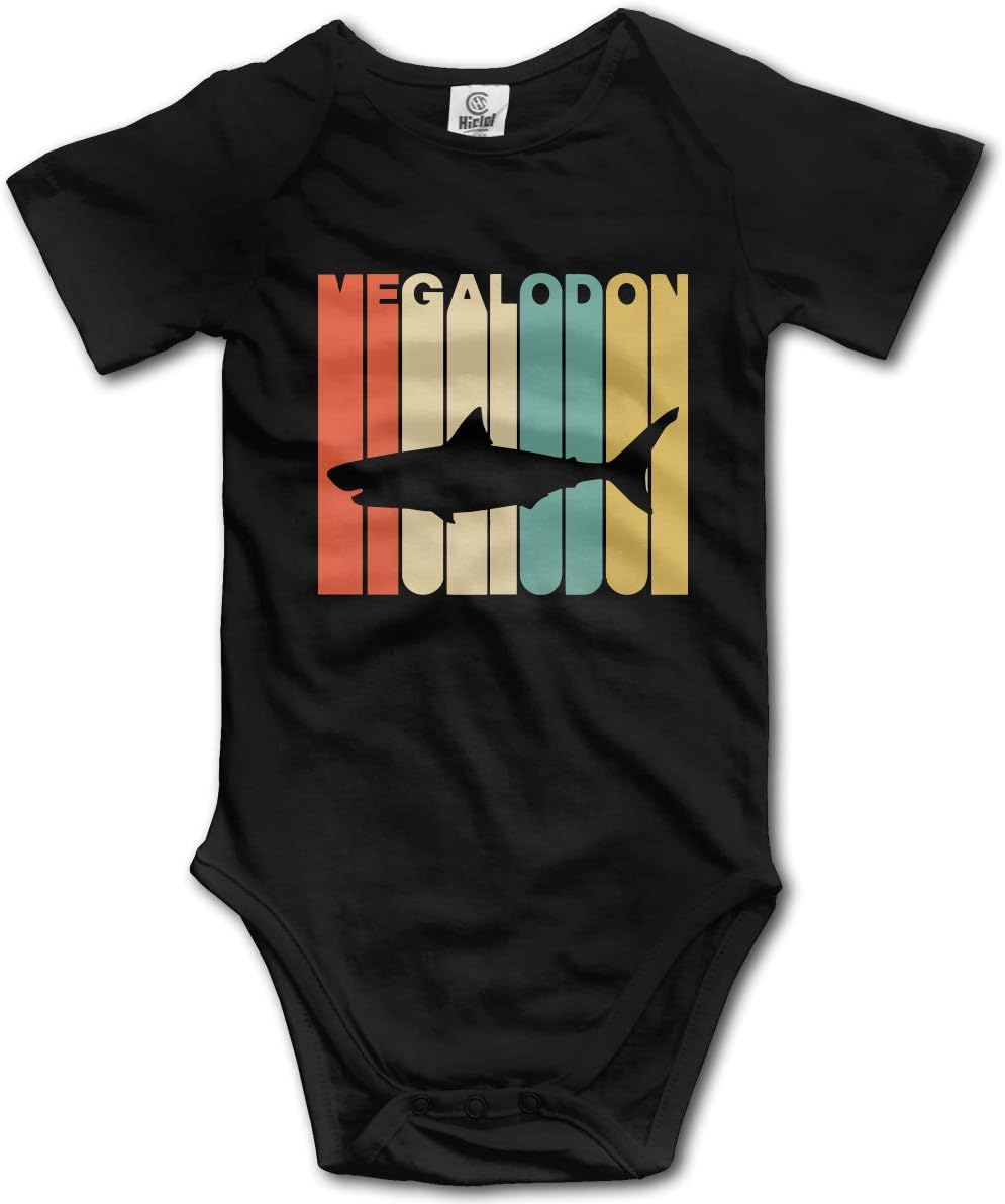 Vintage Style Megalodon Silhouette Printed Baby Infant Girls Short Sleeve Bodysuit Outfits Clothes
