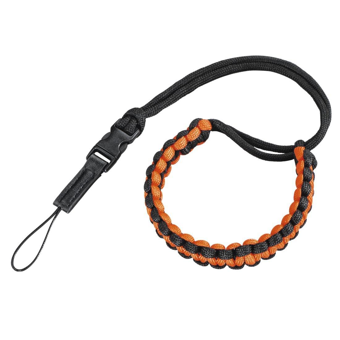 Hama Camera Wrist Strap (Camera Strap with Quick Release, 20 cm Length, Nylon, Universal Hand Strap, Retro) Black/Orange — image 1