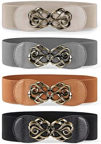 LEACOOLKEY 4 Pack Women Wide Elastic Waist Belt for Dress  display picture 2