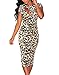 Sexy Womens Hollow-out Chest Leopard Stretchy Tight Cocktail Party Midi Dress