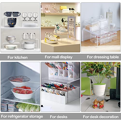 MerryNine 8 PCS Acrylic Risers for Display, 4-Tier Clear Display Stand Risers, multifunction acrylic transparent Pop stand for Cupcakes, Figures, cosmetics, Collectibles Display (Square)