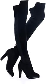 Women Faux Suede Chunky Heel Stretch 