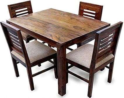 Ss Decor Sheesham Wood 4 Seater Dining Table With Chairs For Living Room Furniture For Home Office Wooden Dining Table 4 Seater Set Honey Teak Finish Amazon In Home Kitchen