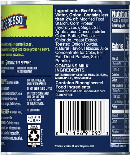 PROGRESSO VEGETABLE CLASSICS, FRENCH ONION CANNED SOUP, GLUTEN FREE, 18.5 OZ.