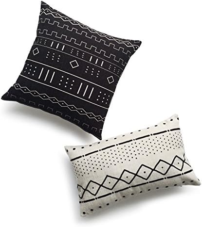 Hofdeco Store Decorative Throw and Lumbar Pillow Cover Heavy Weight Cotton Linen African Mud Cloth Ethnic Geo Stripe Dots and Line 18"x18" 12"x20" 45cm x 45cm 30cm x 50cm Set of 2