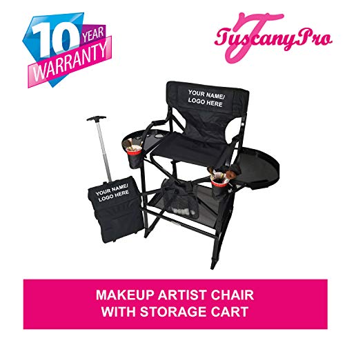 TuscanyPro Portable Makeup Artist Chair with Storage Cart Perfect for