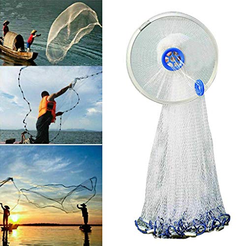 Chenway Fishing Cast Net with Aluminum/Steel Frisbee Fishing Cast Net 8ft Easy Throw, Freshwater Fishing Cast Ne, Good Helper for The Fisherman (Aluminum Frisbee)
