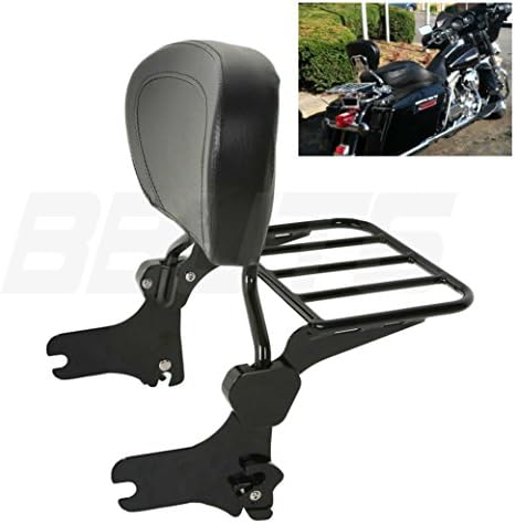 BBUT Black Quick Detach Backrest Sissy Bar W/Flat Luggage Rack For Harley Davidson Touring FLHR FLHX FLTR FLHT 1997 1998 1999 2000 2001 2002 2003 2004 2005 2006 2007 2008