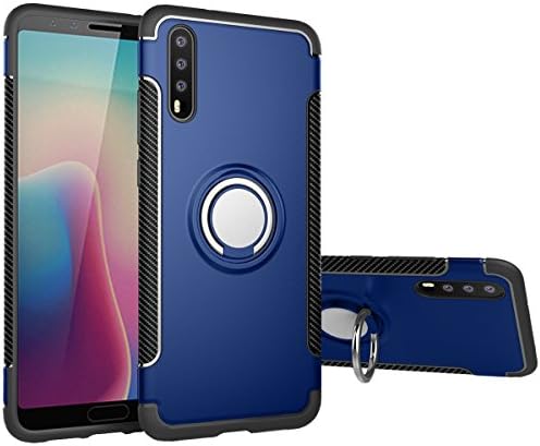 Coolke Dual Layer Shockproof TPU Silicone + PC Hard Back shell 360 Rotating Ring Grip Holder Kickstand with Back Magnetic Circle Protective Case Cover for huawei p20 pro - Blue