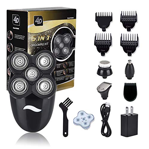 Electric Shaver for Men Grooming Kit, Cosyonall 5 in 1 Electric Razor Cordless Waterproof Wet Dry Rotary Bald Head Shaver Nose Trimmer Hair Clippers Facial Cleansing Brush, USB Rechargeable