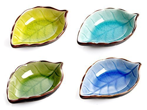 Cisixin Set of 4 Leaf Shape Sauce Dishes with Beautiful Crackle Glaze - Tapas & Butter Dishes