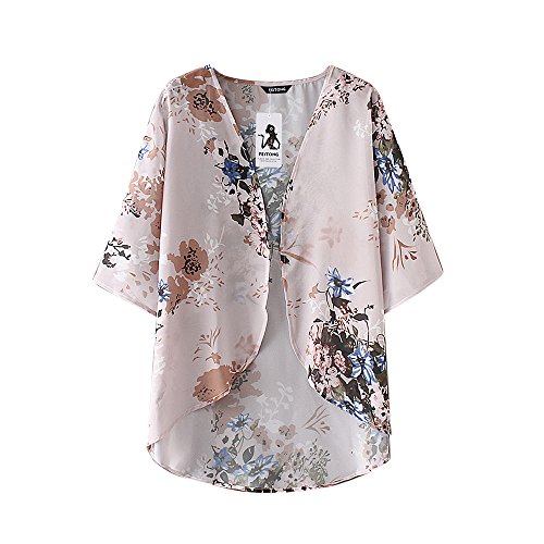 XOWRTE Cardigan for Women Chiffon Long Sleeve Tunic Outerwear Cover Up Blouse Jacket Autumn Shawl Print Kimono Coat