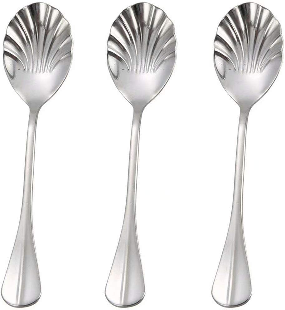Frolahouse 3 Pcs Shell Shaped Spoon, Stainless Steel Spoon, Ice Cream Spoon, Iced Tea Spoon Coffee Spoon Dessert Spoon Milkshake Spoon