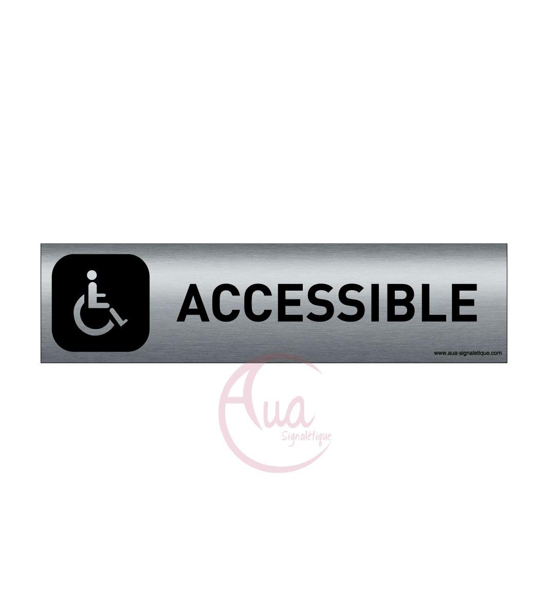 AUA SIGNALETIQUE - Plaque Aluminium brossé imprimé AluSign DARK - 200x50 mm - Double Face adhésif au dos (Accessible)
