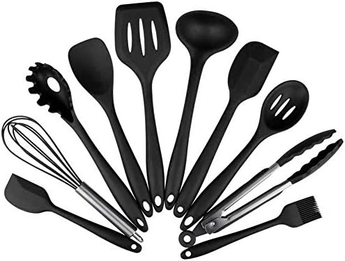 Black Silicone Kitchen Utensils Set, Non Stick Cooking Utensils Set, Silicone Baking Spatula tool (10 pieces, Black)