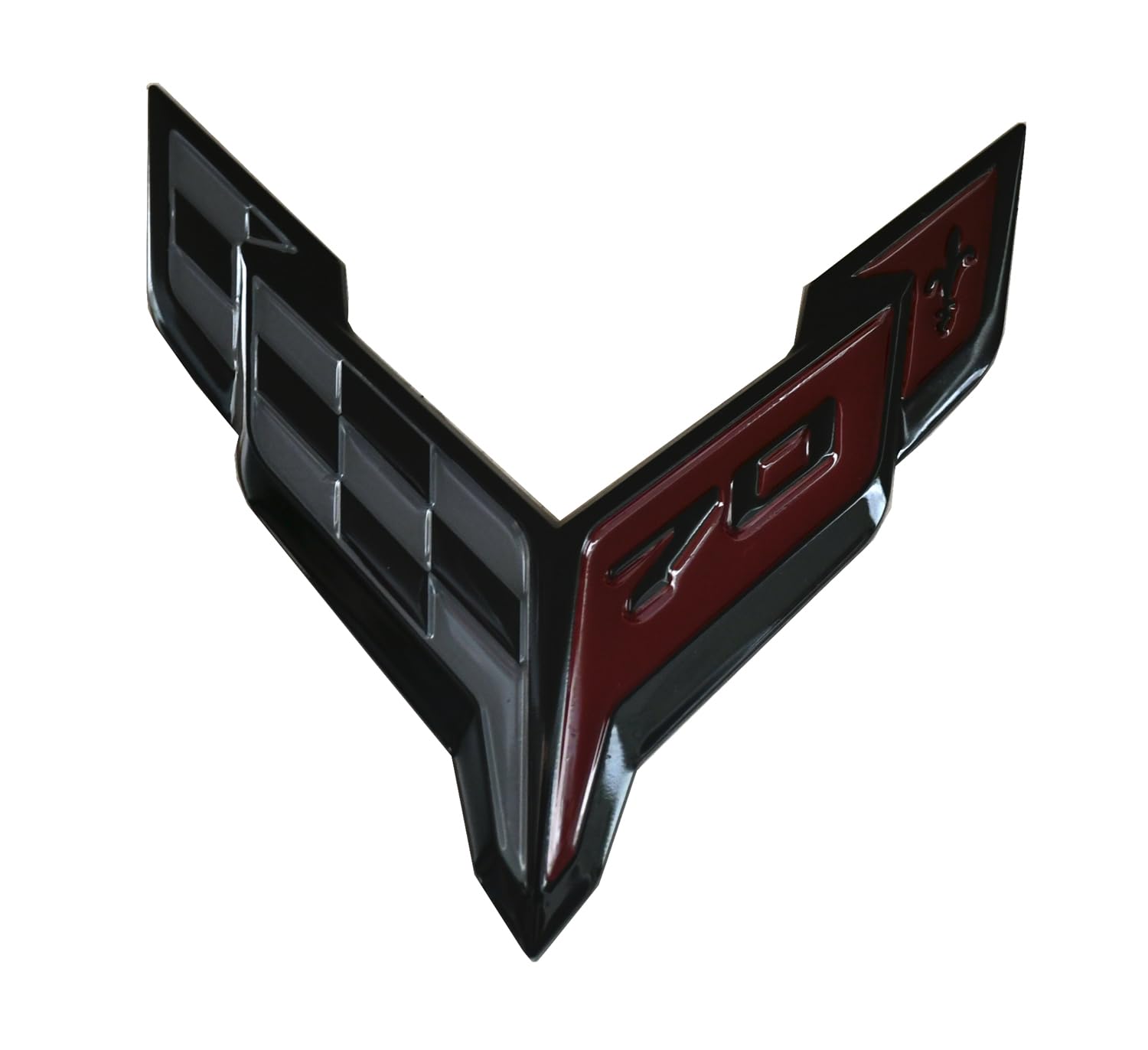 Photo 1 of 1pc C8 Stingray Front 70th Anniversary Bumper Flags Emblem Replacement for 2020+ Corvette Hood (Black Red)