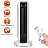 Ceramic Tower Heater - Digital Ceramic Heater 7.1x7.1x16.9 INCH with Remote Control, 1500W Portable Oscillating Heater with Overheating &amp; Tip-Over Protection, Adjustable Thermostat &amp; 8H Timer