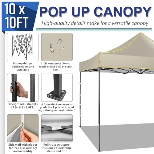 COBIZI 10x10 Heavy Duty Pop Up Canopy Tent with 4 Removable Sidewalls, Waterproof Outdoor Gazebo image 16