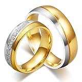 Hers & Women's Ring For Love Titanium 18K Gold-Plated Wedding Engagement Band 6mm US Size 8