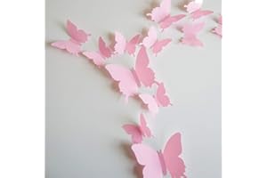 TRUBETTER 24pcs Kawaii 3D Butterfly Removable Mural Stickers Wall Stickers Decal for Home and Girls Room Decoration (Pink)