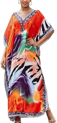 YouKD Women's Summer Bohemian Long Kaftan Ethnic Pattern Maxi